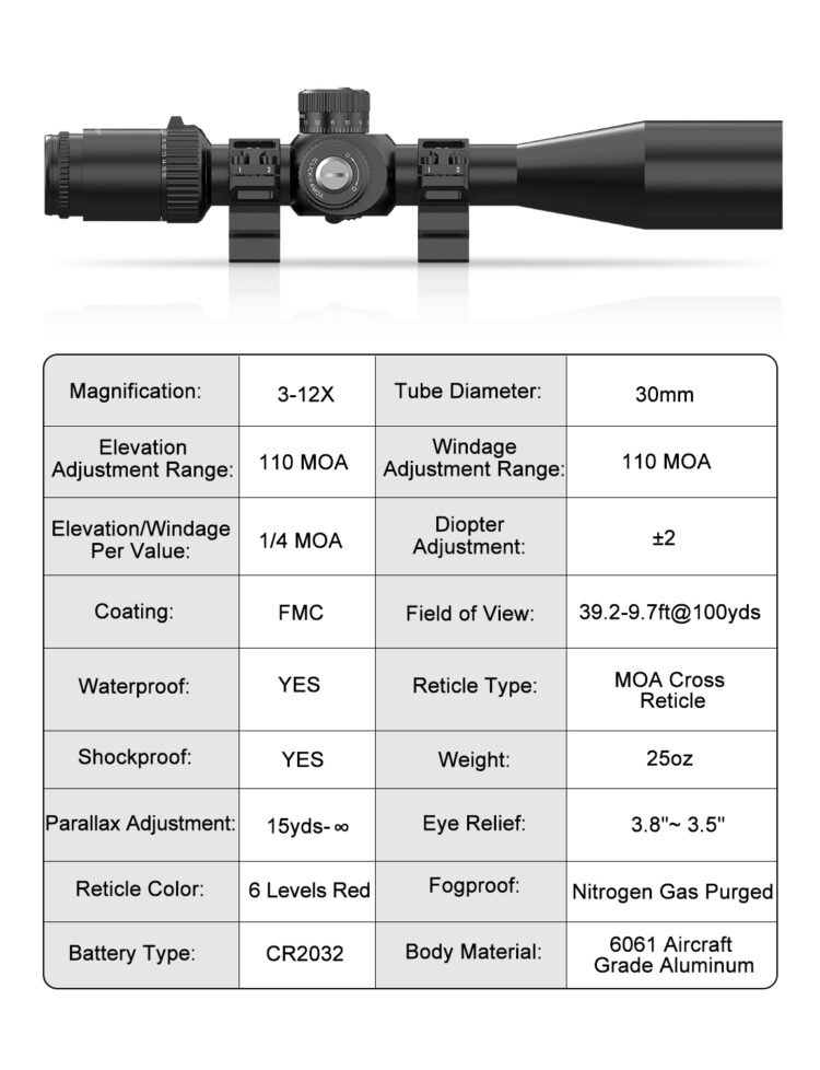 DISCOVERYOPT LHD-NV 3-12X42SFIR-SFP Rifle Scope