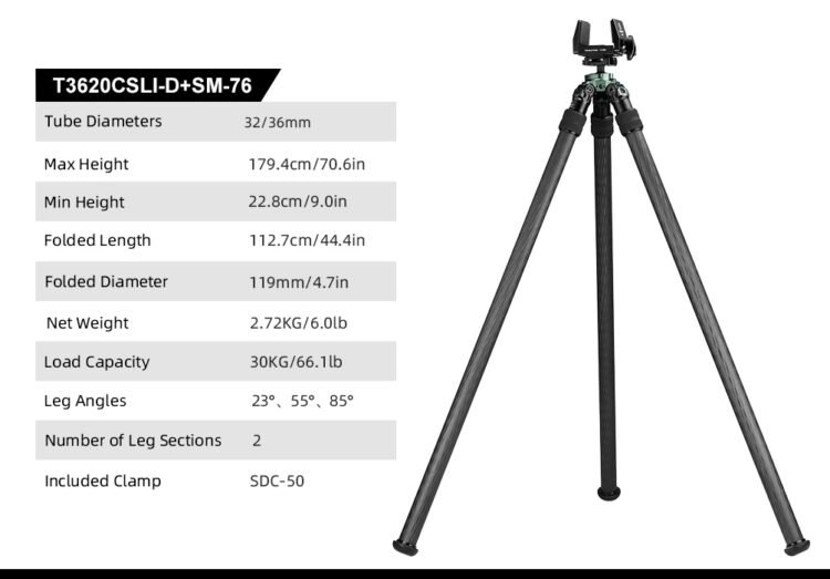 SUNWAYFOTO T3620CSLI-D Carbon Fiber Tripod