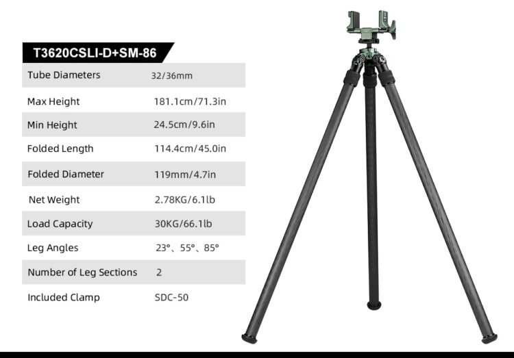 SUNWAYFOTO T3620CSLI-D Carbon Fiber Tripod