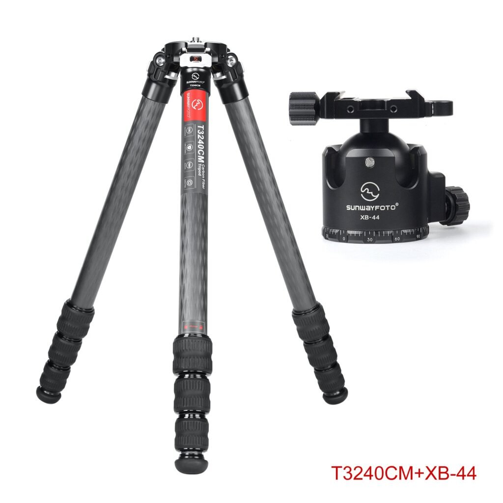 Sunwayfoto T3240CM+XB-44 Master Series Carbon Fiber 4-Section Tripod Kit 25kg Load 75mm Bowl for Professional Telephoto Sports Wildlife Photography